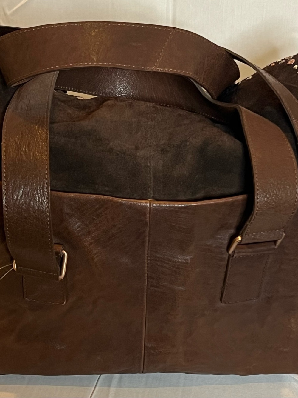 Free People We The Free Shay Stud Tote Leather Suede Espresso Brown NWOT $298 - Picture 16 of 16